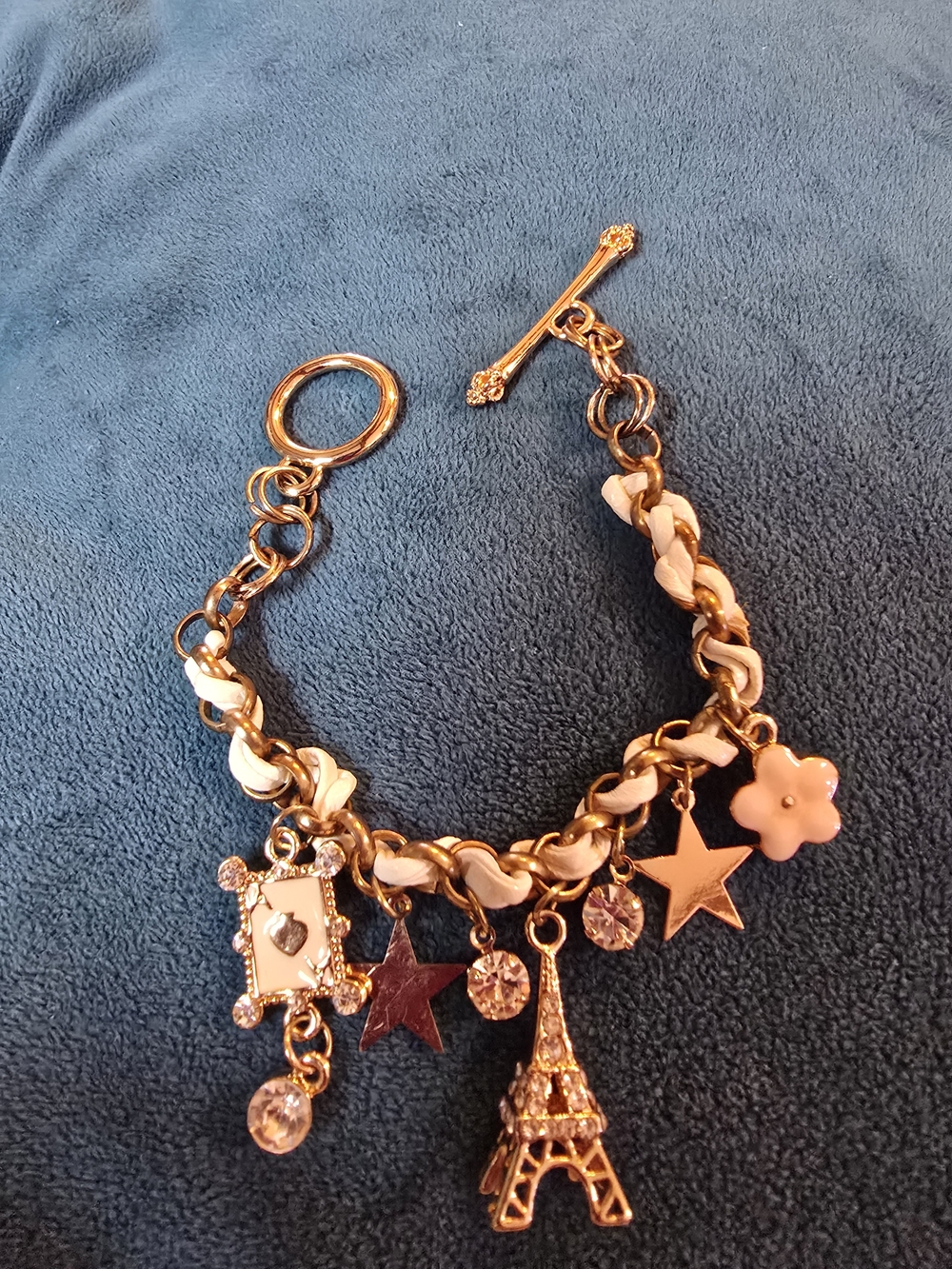 Gold and Cream Charm Bracelet with Eiffel Tower Accent
